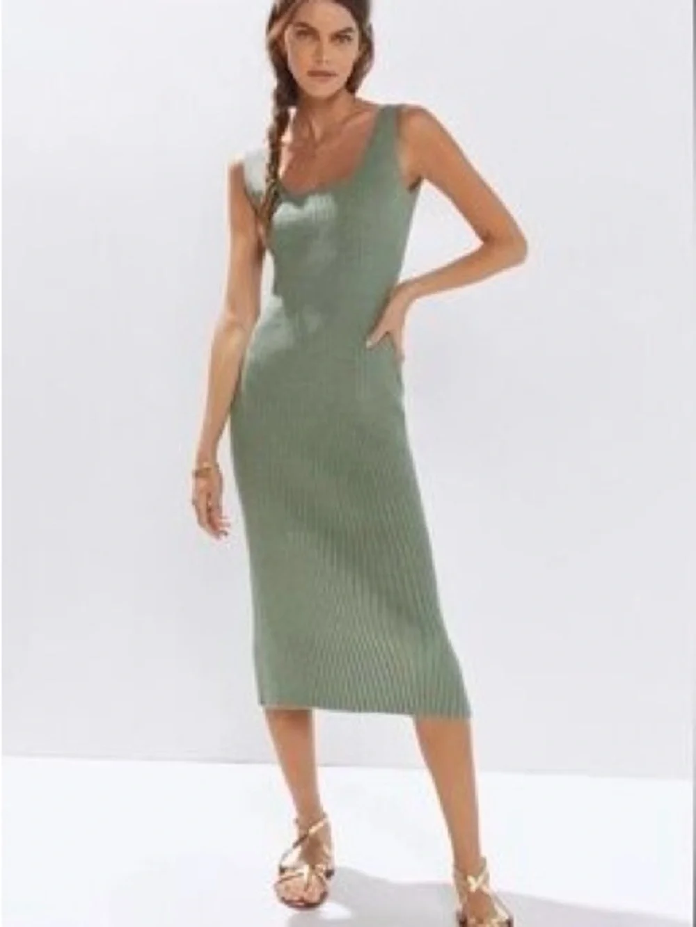 NWT Anthropologie Olive Green Ribbed Tank Midi Dress - Picture 3 of 7